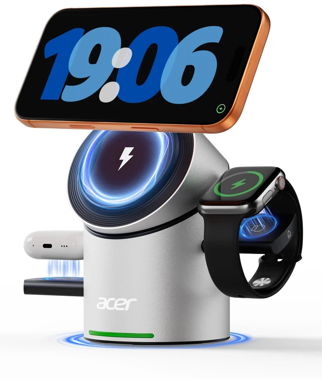 Main image of Acer 3 in 1 Wireless Charging Station for Apple, Strong Magnetic Charger for iPhone, Magesafe Charger, Fast Charger Stand Compatible with iPhone 17, Apple Watch, AirPods (Non-Battery, with Adapter)