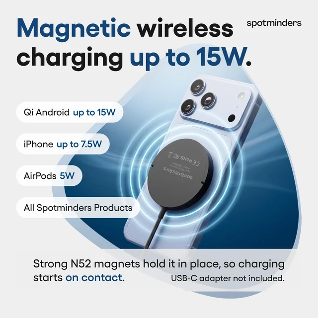 Alt view image 2 of 7 - SPOTMINDERS Wireless Charger for iPhone, AirPods, Tracking Card 2-Pack 15W Flat Fast Charging Pad Qi Compatible with Samsung, Android, Apple - MagSafe, Non-Slip Surface, Advanced Cooling No AC Adapter