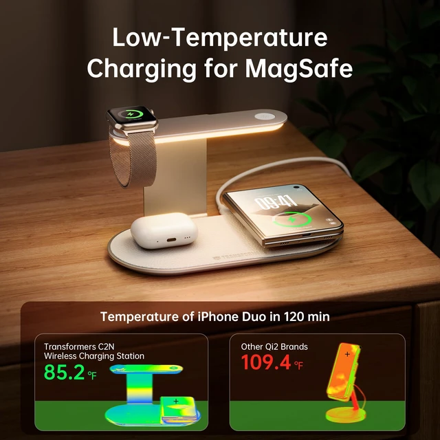 Alt view image 3 of 7 - TRANSFORMERS 3 in 1 Charging Station with 3-Level Adjustable Lighting | 15W MagSafe Charger for iPhone 18/Duo/17/16/15/14/13/12 Series, Apple Watch Series 12-2/Ultra 4/SE 3, AirPods 5/Pro 3