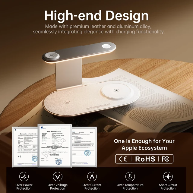 Alt view image 6 of 7 - TRANSFORMERS 3 in 1 Charging Station with 3-Level Adjustable Lighting | 15W MagSafe Charger for iPhone 18/Duo/17/16/15/14/13/12 Series, Apple Watch Series 12-2/Ultra 4/SE 3, AirPods 5/Pro 3