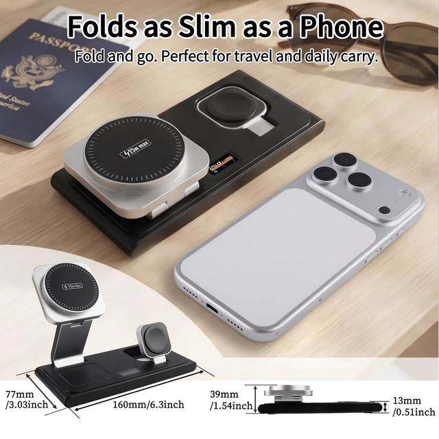 Alt view image 4 of 7 - MONASAY 25W 3-in-1 Wireless Charging Station for Apple with Smart Screen | TURBO Indicator,25W Fast Charging,Foldable Magnetic Design,45W PD Adapter,for iPhone 18/17/16/15/14/13/12,Watch & AirPods