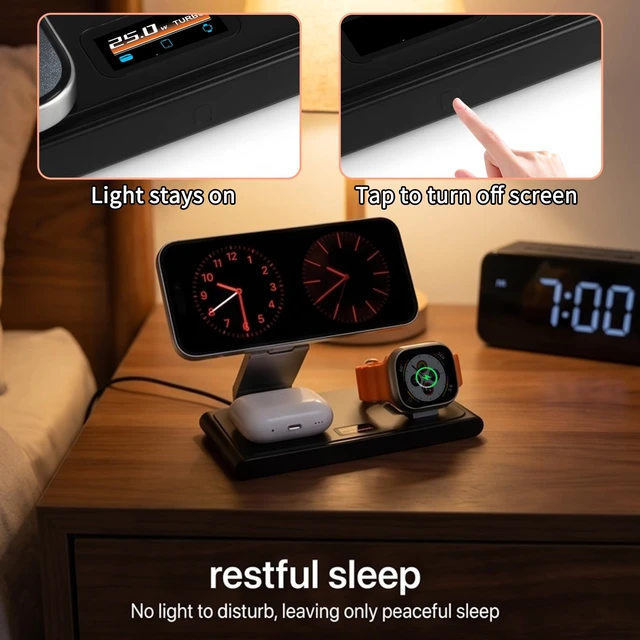 Alt view image 7 of 7 - MONASAY 25W 3-in-1 Wireless Charging Station for Apple with Smart Screen | TURBO Indicator,25W Fast Charging,Foldable Magnetic Design,45W PD Adapter,for iPhone 18/17/16/15/14/13/12,Watch & AirPods