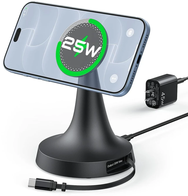 Main image of Meifigno 25W Magnetic Wireless Charger Stand for iPhone 18 Pro Max/S26Ultra | Built-in 20W Retractable Type-C Cable, Compatible with MagSafe iPhone Charger Stand with 45W Adapter
