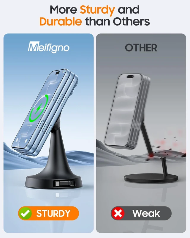 Alt view image 5 of 7 - Meifigno 25W Magnetic Wireless Charger Stand for iPhone 18 Pro Max/S26Ultra | Built-in 20W Retractable Type-C Cable, Compatible with MagSafe iPhone Charger Stand with 45W Adapter