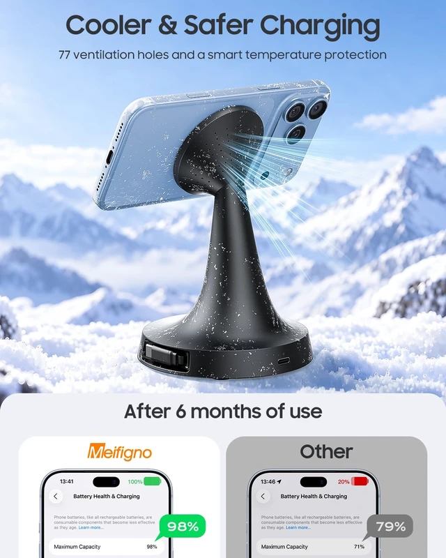 Alt view image 4 of 7 - Meifigno 25W Magnetic Wireless Charger Stand for iPhone 18 Pro Max/S26Ultra | Built-in 20W Retractable Type-C Cable, Compatible with MagSafe iPhone Charger Stand with 45W Adapter