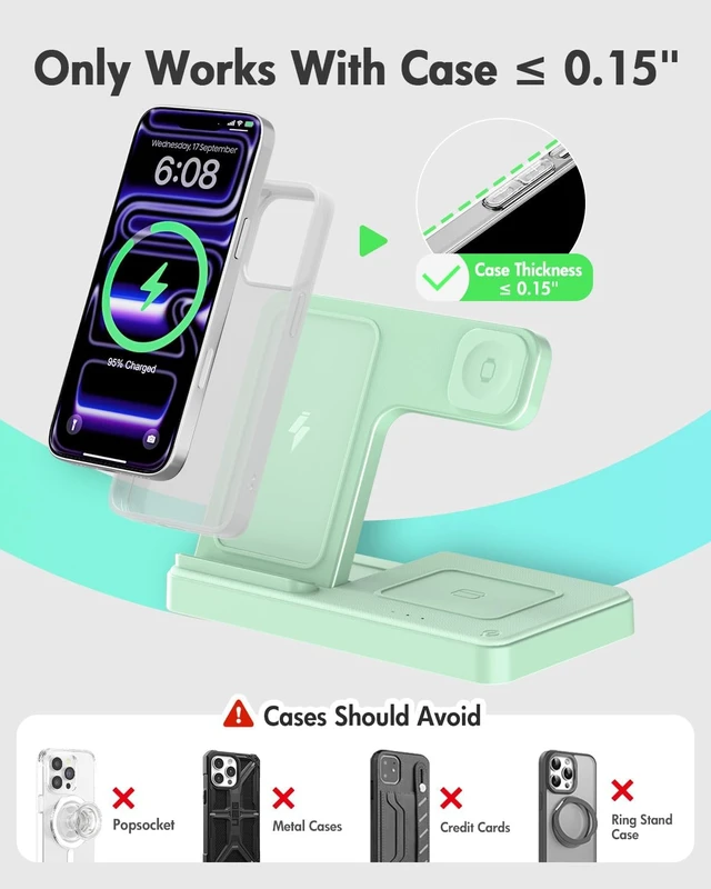 Alt view image 3 of 7 - GETPALS Wireless Charger iPhone Charging Station for Apple Multiple Devices | 3 in 1 Charger Stand for iPhone 18 Pro Max 17 17e 16 15 14 13 12 & Watch Series 12-2 SE Ultra & Airpods 5 4 Pro
