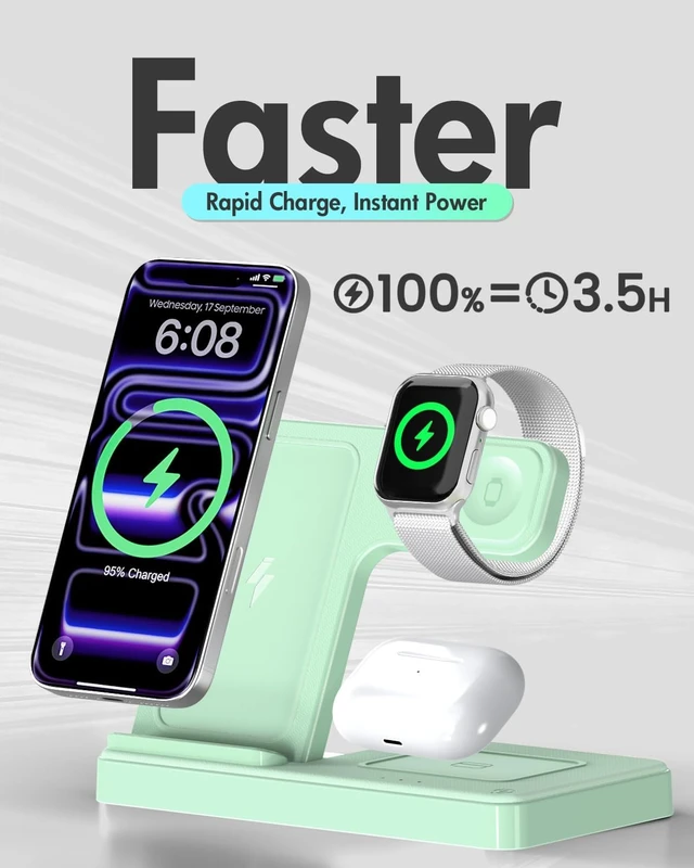 Alt view image 5 of 7 - GETPALS Wireless Charger iPhone Charging Station for Apple Multiple Devices | 3 in 1 Charger Stand for iPhone 18 Pro Max 17 17e 16 15 14 13 12 & Watch Series 12-2 SE Ultra & Airpods 5 4 Pro