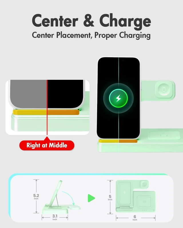 Alt view image 7 of 7 - GETPALS Wireless Charger iPhone Charging Station for Apple Multiple Devices | 3 in 1 Charger Stand for iPhone 18 Pro Max 17 17e 16 15 14 13 12 & Watch Series 12-2 SE Ultra & Airpods 5 4 Pro