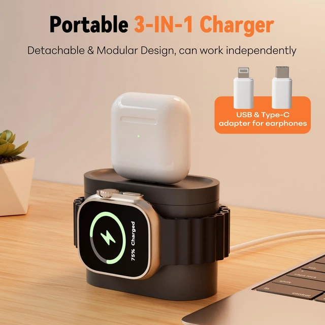Alt view image 5 of 7 - 7 in 1 Clock with Charging Station, Charger with Alarm Clock Night Light | Bedside charging stand compatible with iPhone 17/16/15/14/13/12 Pro Max, Apple Watch, AirPods for Bedroom Daily Use