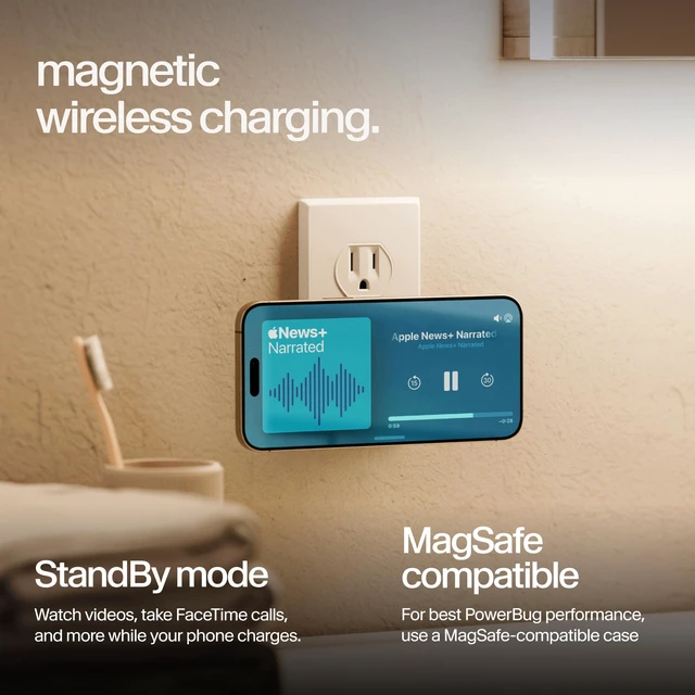 Alt view image 2 of 7 - Twelve South Power Bug, 2-in1 Qi2 Wireless + USB-C Wall Charger, Slate | 35W USB-C Hub Fast Charging for iPhone 17, 16, 15, 14 & More Magsafe Compatible Transforms outlet into a Charging Dock