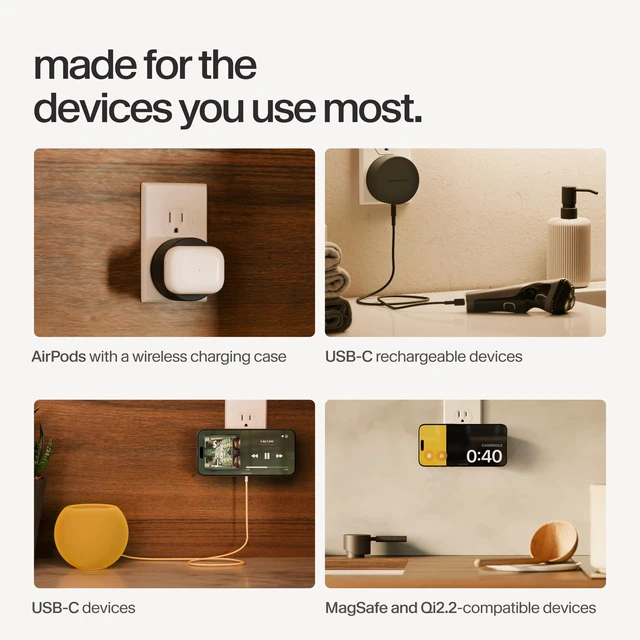 Alt view image 6 of 7 - Twelve South Power Bug, 2-in1 Qi2 Wireless + USB-C Wall Charger, Slate | 35W USB-C Hub Fast Charging for iPhone 17, 16, 15, 14 & More Magsafe Compatible Transforms outlet into a Charging Dock