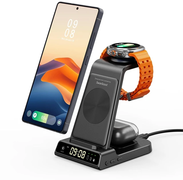 Main image of Wireless Charger for Samsung S26 Ultra/Z Flip8, Galaxy Watch 8/Ultra/7/6/5 | for Samsung S26+/S25 Ultra/S25/Z Flip8/S24/S23/S22, Galaxy Watch 8/Ultra/7/6/5, Galaxy Buds4 Pro,Space-saving, LED Clock