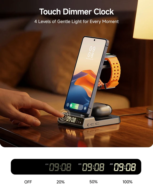 Alt view image 5 of 7 - Wireless Charger for Samsung S26 Ultra/Z Flip8, Galaxy Watch 8/Ultra/7/6/5 | for Samsung S26+/S25 Ultra/S25/Z Flip8/S24/S23/S22, Galaxy Watch 8/Ultra/7/6/5, Galaxy Buds4 Pro,Space-saving, LED Clock
