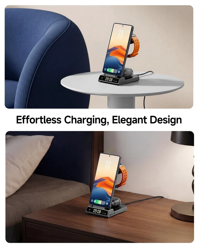 Alt view image 6 of 7 - Wireless Charger for Samsung S26 Ultra/Z Flip8, Galaxy Watch 8/Ultra/7/6/5 | for Samsung S26+/S25 Ultra/S25/Z Flip8/S24/S23/S22, Galaxy Watch 8/Ultra/7/6/5, Galaxy Buds4 Pro,Space-saving, LED Clock