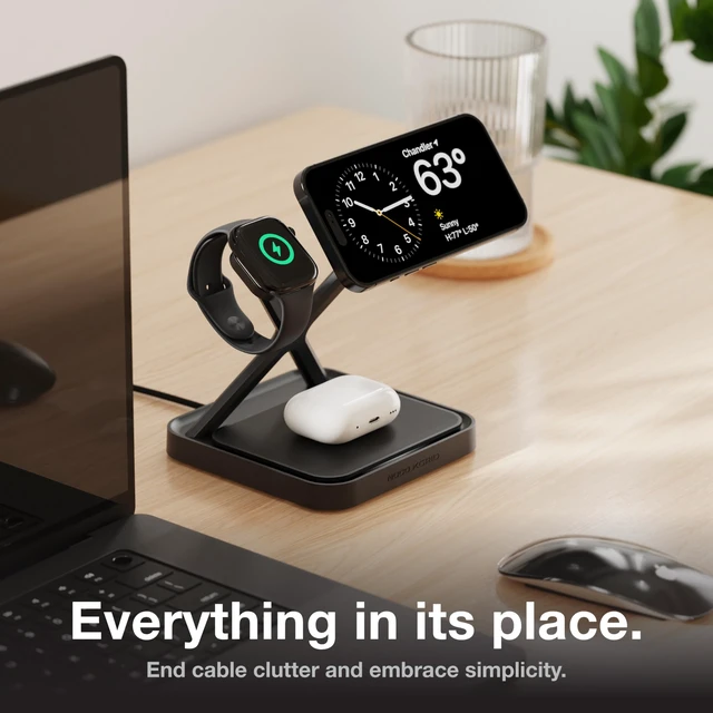 Alt view image 3 of 7 - NOCO XGrid XDS3 3-in-1 Wireless Charging Station - iPhone, Watch & AirPods | MagSafe Compatible, Qi2 & MFi Certified, Weighted Metal Design, Includes 45W USB-C Wall Charger and 6.5-Foot USB-C Cable