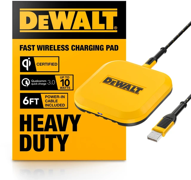 Main image of DEWALT Heavy Duty Wireless Charger, 10W Max Fast Wireless Charging Pad | Compatible with iPhone 17/16/15/14/13/12/11/X/8 Pro Max Plus Samsung Galaxy S22/S21 AirPods