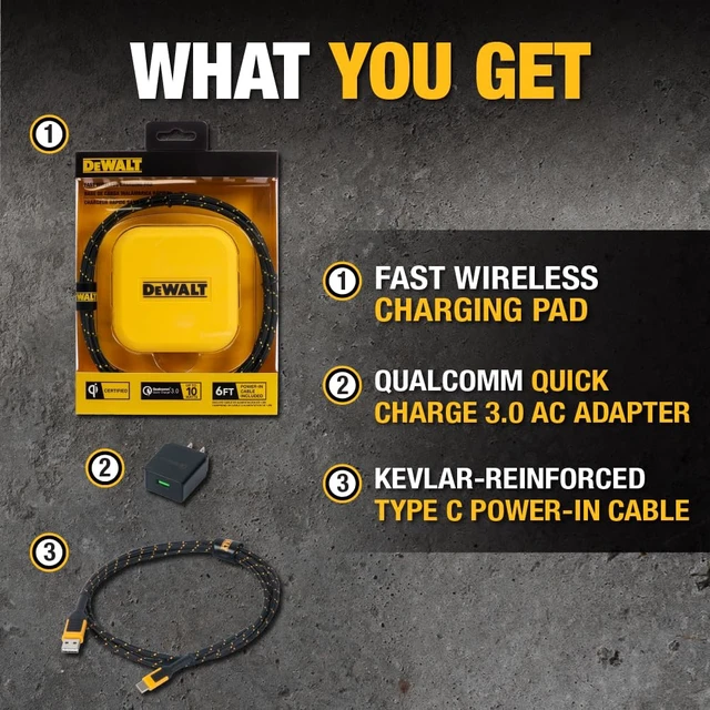 Alt view image 6 of 7 - DEWALT Heavy Duty Wireless Charger, 10W Max Fast Wireless Charging Pad | Compatible with iPhone 17/16/15/14/13/12/11/X/8 Pro Max Plus Samsung Galaxy S22/S21 AirPods