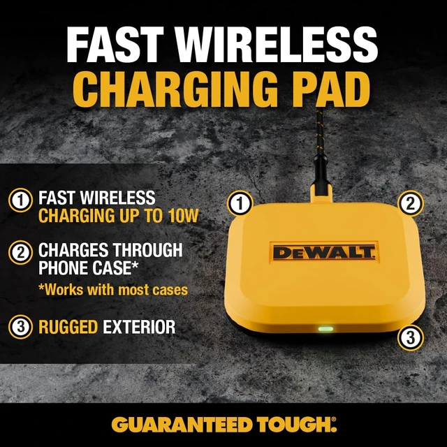 Alt view image 7 of 7 - DEWALT Heavy Duty Wireless Charger, 10W Max Fast Wireless Charging Pad | Compatible with iPhone 17/16/15/14/13/12/11/X/8 Pro Max Plus Samsung Galaxy S22/S21 AirPods