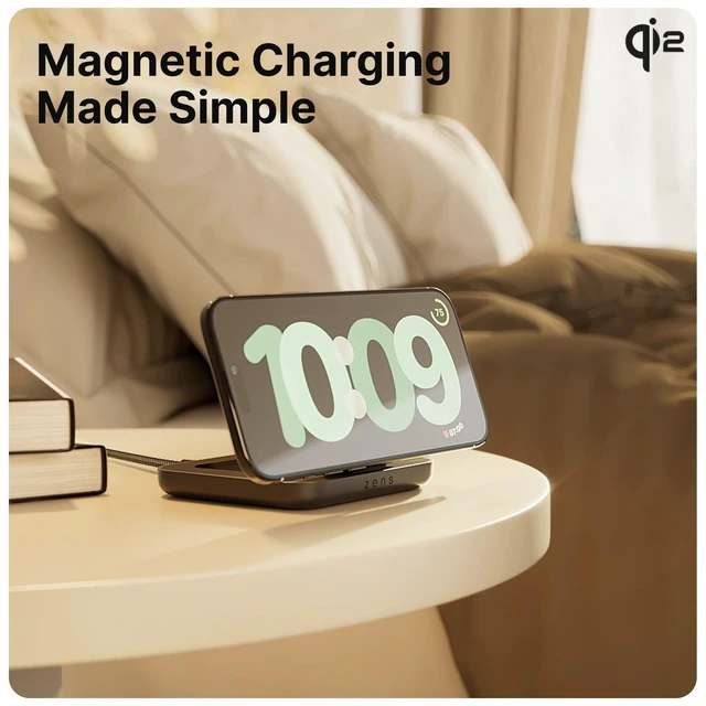 Alt view image 3 of 7 - Zens Magnetic Nightstand Charger | MagSafe Qi2 15W | Landscape Only (No Vertical) | Standby Mode | Compatible with iPhone 17/16/15/14/13/12 | 20W Adapter Included | Black