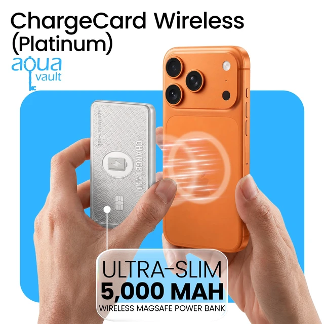 Alt view image 2 of 7 - AquaVault ChargeCard - Wallet-Thin MagSafe Charge Card Phone Charger | Charge Card Phone Charger 5000mAh 20W Fast Charging Steel Body TSA-Compliant