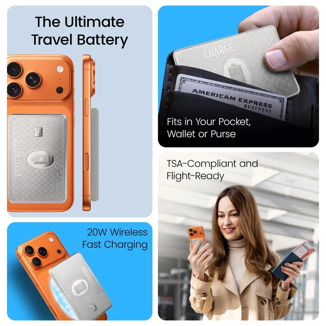 Alt view image 4 of 7 - AquaVault ChargeCard - Wallet-Thin MagSafe Charge Card Phone Charger | Charge Card Phone Charger 5000mAh 20W Fast Charging Steel Body TSA-Compliant