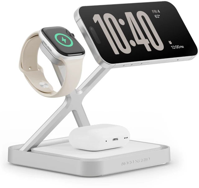 Main image of NOCO XGrid XDS3 3-in-1 Wireless Charging Station - iPhone, Watch & AirPods | MagSafe Compatible, Qi2 & MFi Certified, Weighted Metal Design, Includes 45W USB-C Wall Charger and 6.5-Foot USB-C Cable