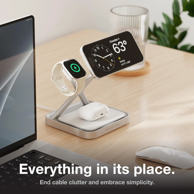 Alt view image 3 of 7 - NOCO XGrid XDS3 3-in-1 Wireless Charging Station - iPhone, Watch & AirPods | MagSafe Compatible, Qi2 & MFi Certified, Weighted Metal Design, Includes 45W USB-C Wall Charger and 6.5-Foot USB-C Cable