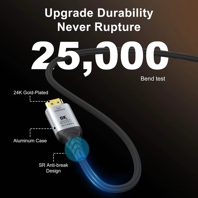 Alt view image 6 of 7 - DGHUMEN Fiber Optic HDMI Cable 50FT, 8K Long HDMI 2.1 Cable, 48Gbps Ultra High Speed Braided 8K@60Hz 4K@120Hz, Dynamic HDR, eARC, HDCP 2.2&2.3, 3D, for PS5, Xbox, HDTV, Laptop, Monitor