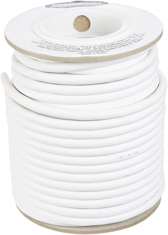 Main image of Amazon Basics 12-Gauge Speaker Wire Cable for Audio Applications, 99.9% Oxygen-Free Copper, Red and Black Color Coded, 100-Foot, White