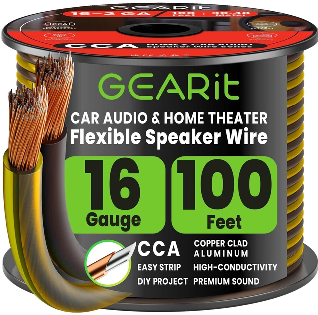 Main image of GEARit 16 Gauge Speaker Wire 100FT,16/2 Speaker Cable for Home & Car Audio | Black Speaker Wire 16 Gauge with Foot Markers,Polarity Marked,16 AWG Speaker Wires for DIY Installations(CCA,Black Yellow)