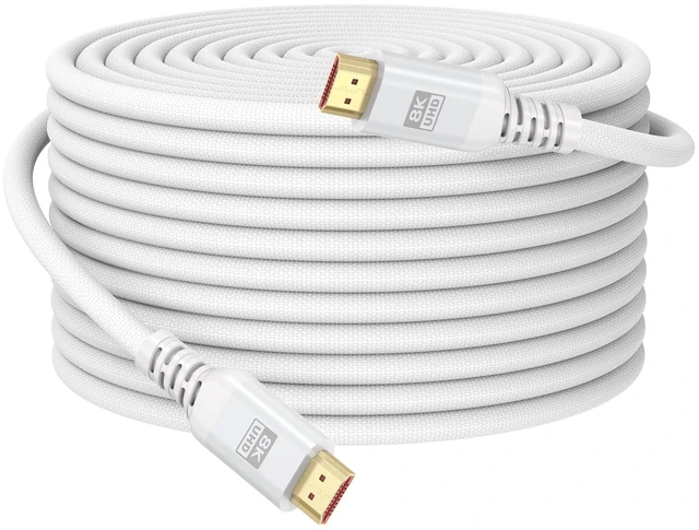 Main image of UVOOI 8K White HDMI Cable 25 FT, HDMI 2.1 Cable 25FT Long Ultra High Speed | eARC Braided HDMI Cord with 8K@60Hz, 4K@120Hz, HDR10+, Dolby, 3D, HDCP2.3 for Laptop/Monitor/HDTV/Soundbar/Blu-ray/PS5/Xbox