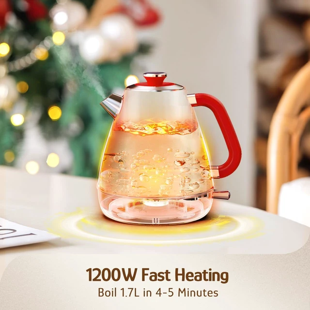 Alt view image 4 of 7 - Hazel Quinn Retro Electric Kettle, 1.7 Liters with Thermometer, Ruby Red | 57.5 Ounces Tea Kettle All Stainless Steel, 1200 Watts Fast Boiling, BPA-free, Cordless, Automatic Shut Off, Home and Office