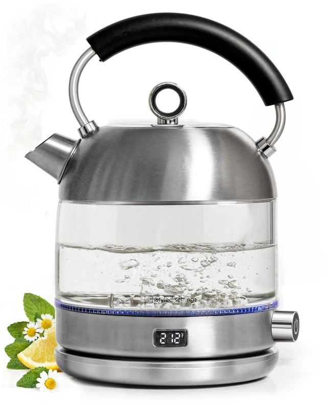 Main image of Styled Settings Glass Electric Kettle with Temperature Control, Silver | BPA and Plastic Free Electric Kettle with Keep Warm Function, Borosilicate Glass - Fast 1500W Hot Water Boiler, Auto Shut-Off