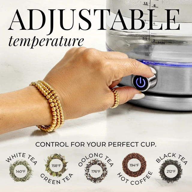 Alt view image 5 of 7 - Styled Settings Glass Electric Kettle with Temperature Control, Silver | BPA and Plastic Free Electric Kettle with Keep Warm Function, Borosilicate Glass - Fast 1500W Hot Water Boiler, Auto Shut-Off