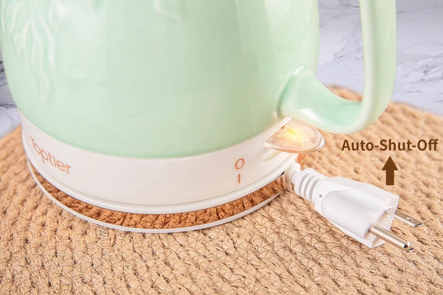 Alt view image 4 of 5 - Toptier Electric Ceramic Tea Kettle, Boil Water Quickly and Easily, Detachable Swivel Base & Boil Dry Protection, Carefree Auto Shut Off, 1 L, Green Leaf