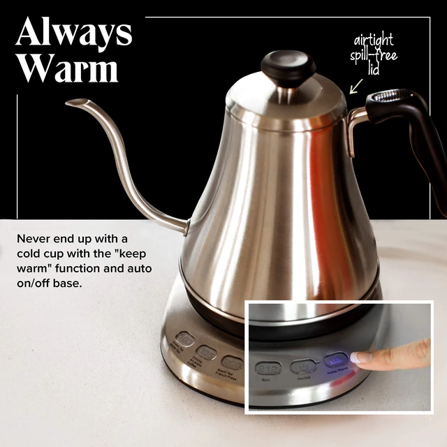 Alt view image 3 of 7 - Gooseneck Electric Kettle with Temperature Control - 0.8L Stainless Steel & BPA Free Plastic - Custom Temp Presets for Teas & Coffee - Keep Warm Option