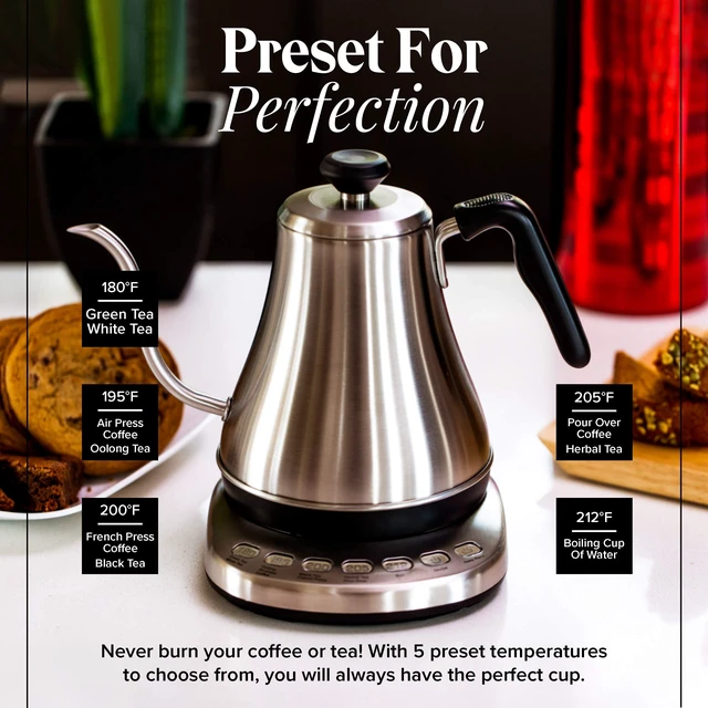 Alt view image 2 of 7 - Gooseneck Electric Kettle with Temperature Control - 0.8L Stainless Steel & BPA Free Plastic - Custom Temp Presets for Teas & Coffee - Keep Warm Option