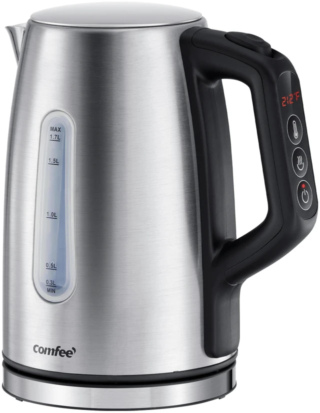 Main image of COMFEE' Stainless Steel Temperature-Control Kettle, 1.7L with 6 Preset Mode | 6 preset temperatures, stainless steel, keeps warm for 1 hour, easy-view water window, auto shut-off, boil-dry protection
