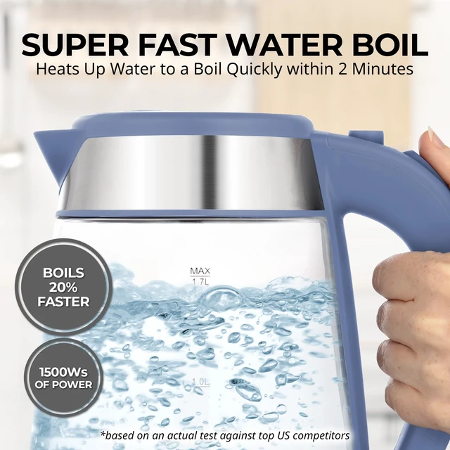 Alt view image 2 of 7 - Zulay Kitchen Fast Boiling Electric Water Kettle - 1.7L, 1500W, Auto Shut-Off for Overboil & Boil Dry Protection, Cool-Touch Handle, 360° Base - Rapid Teapot Boiler For Coffee & Tea - Blue