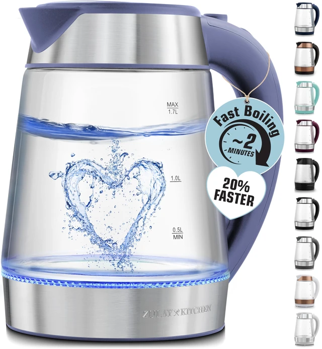 Main image of Zulay Kitchen Fast Boiling Electric Water Kettle - 1.7L, 1500W, Auto Shut-Off for Overboil & Boil Dry Protection, Cool-Touch Handle, 360° Base - Rapid Teapot Boiler For Coffee & Tea - Blue