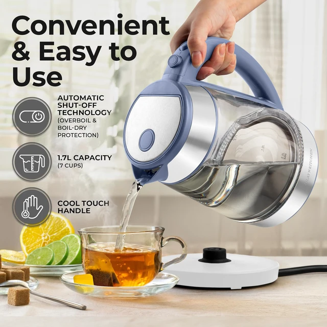 Alt view image 3 of 7 - Zulay Kitchen Fast Boiling Electric Water Kettle - 1.7L, 1500W, Auto Shut-Off for Overboil & Boil Dry Protection, Cool-Touch Handle, 360° Base - Rapid Teapot Boiler For Coffee & Tea - Blue