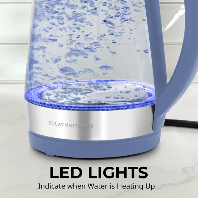 Alt view image 5 of 7 - Zulay Kitchen Fast Boiling Electric Water Kettle - 1.7L, 1500W, Auto Shut-Off for Overboil & Boil Dry Protection, Cool-Touch Handle, 360° Base - Rapid Teapot Boiler For Coffee & Tea - Blue