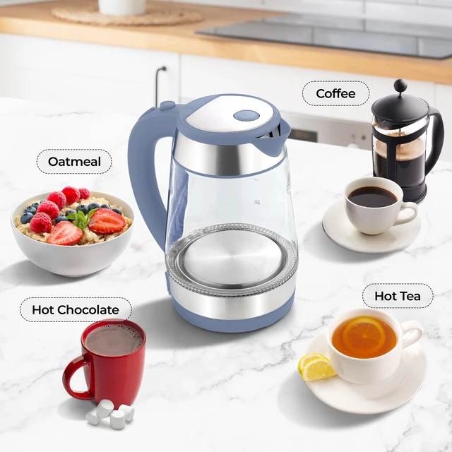 Alt view image 7 of 7 - Zulay Kitchen Fast Boiling Electric Water Kettle - 1.7L, 1500W, Auto Shut-Off for Overboil & Boil Dry Protection, Cool-Touch Handle, 360° Base - Rapid Teapot Boiler For Coffee & Tea - Blue