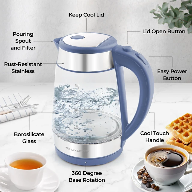 Alt view image 6 of 7 - Zulay Kitchen Fast Boiling Electric Water Kettle - 1.7L, 1500W, Auto Shut-Off for Overboil & Boil Dry Protection, Cool-Touch Handle, 360° Base - Rapid Teapot Boiler For Coffee & Tea - Blue