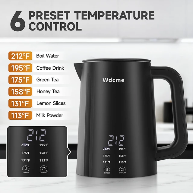 Alt view image 2 of 6 - 0.6L Small Travel Electric Kettle Smart Tea Coffee Kettle | 800W,6 Temperature Control,304 Stainless Steel,Dual Voltage 110-240V,12H Keep Warm