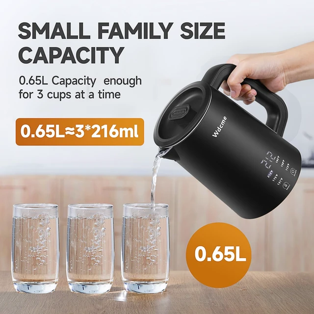 Alt view image 3 of 6 - 0.6L Small Travel Electric Kettle Smart Tea Coffee Kettle | 800W,6 Temperature Control,304 Stainless Steel,Dual Voltage 110-240V,12H Keep Warm