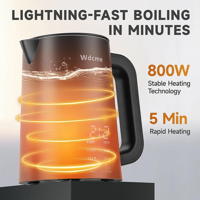 Alt view image 4 of 6 - 0.6L Small Travel Electric Kettle Smart Tea Coffee Kettle | 800W,6 Temperature Control,304 Stainless Steel,Dual Voltage 110-240V,12H Keep Warm