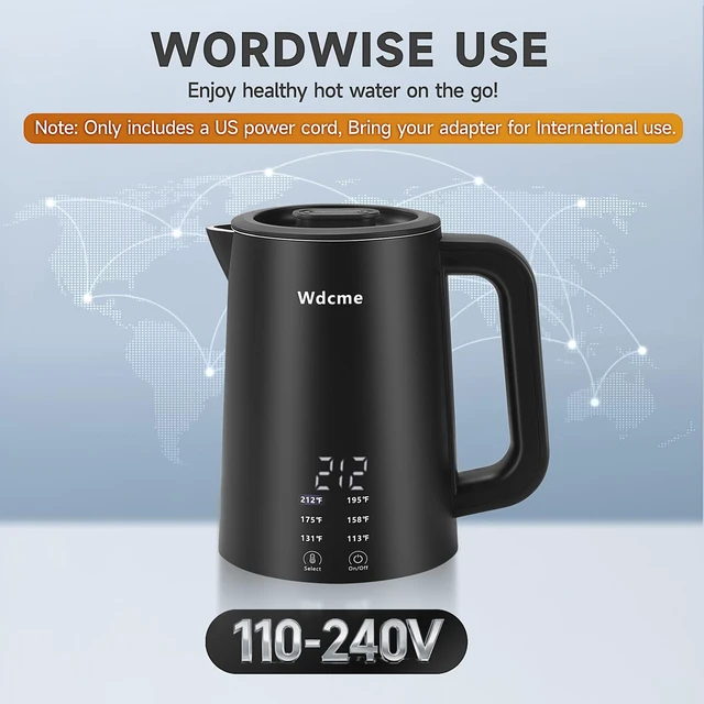 Alt view image 5 of 6 - 0.6L Small Travel Electric Kettle Smart Tea Coffee Kettle | 800W,6 Temperature Control,304 Stainless Steel,Dual Voltage 110-240V,12H Keep Warm