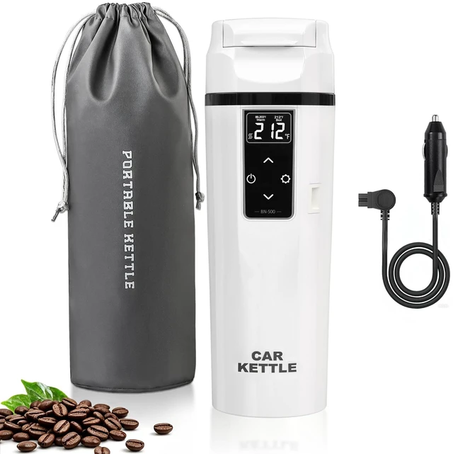Main image of FVPE Car Electric Kettle with Boil & Keep Warm for Commute/Travel,450ML | 12V/24V Water Boiler for Car/Truck,304 Stainless Steel 12V Kettle,Adjustable Temp,Boil-Dry Protection,Storage Bag & Filter
