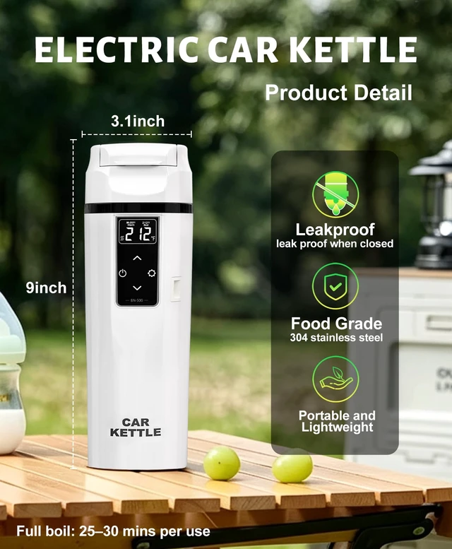 Alt view image 2 of 7 - FVPE Car Electric Kettle with Boil & Keep Warm for Commute/Travel,450ML | 12V/24V Water Boiler for Car/Truck,304 Stainless Steel 12V Kettle,Adjustable Temp,Boil-Dry Protection,Storage Bag & Filter